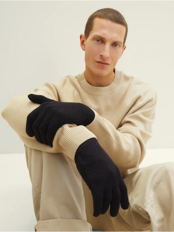 Tom Tailor Men's Black Wool Blend Gloves