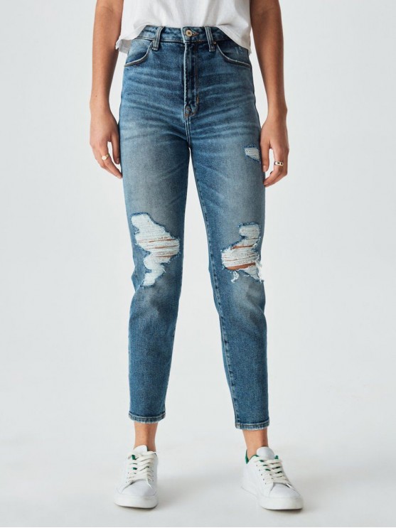 Жіночі джинси LTB з високою посадкою та рваннями в стилі mom, синього кольору.