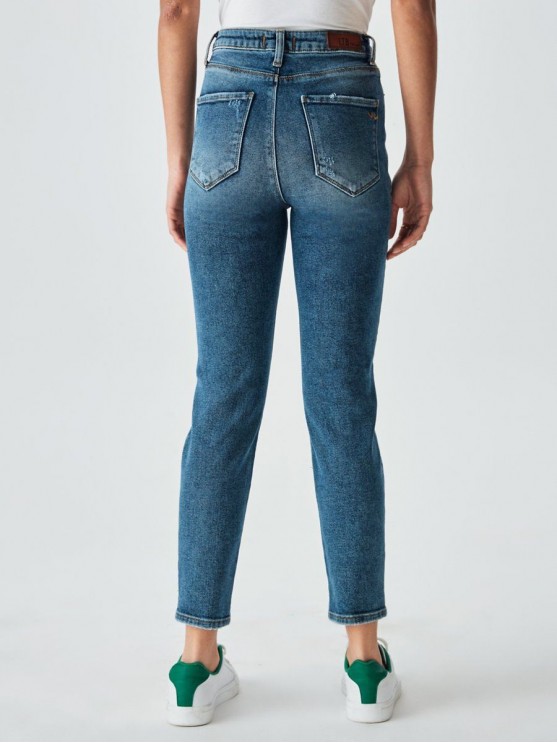 LTB Women's High-Waisted Ripped Mom Jeans in Blue