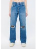 Stylish Mavi denim jeans with high waist and ripped details for women