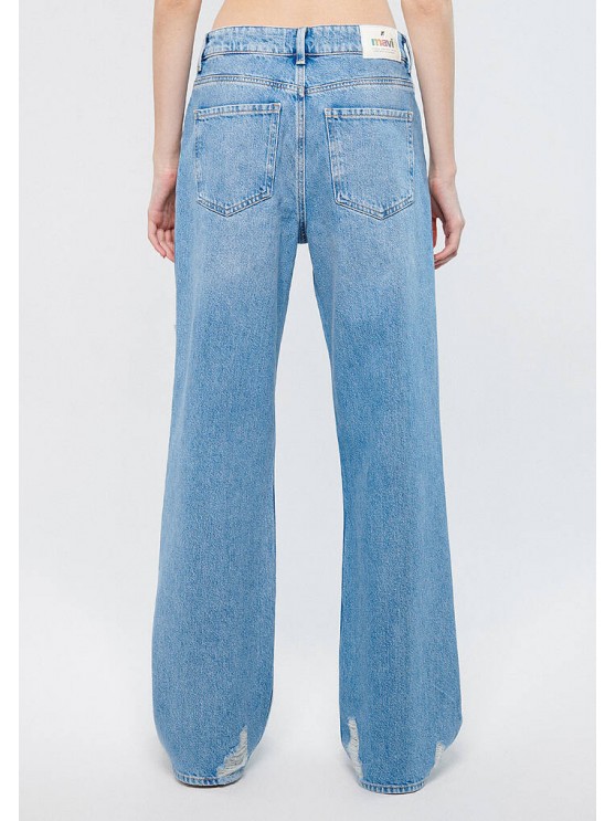 Широкие женские джинсы Mavi с высокой посадкой и потертостями