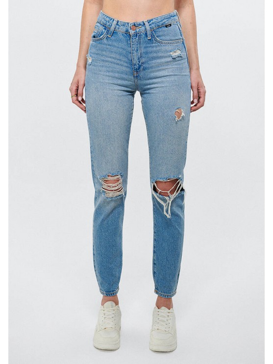 Женские джинсы Mavi, високая посадка, мом фасон, рваные.