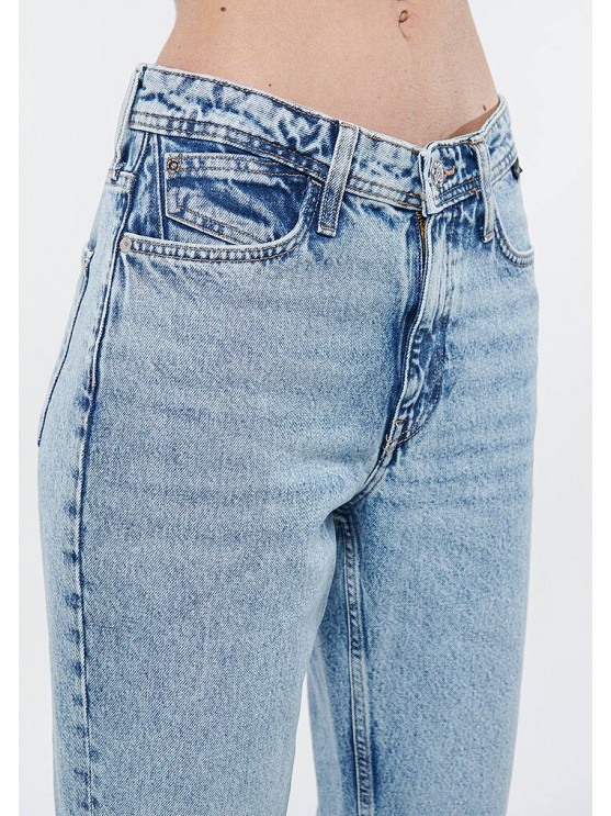 Женские джинсы Mavi с высокой посадкой и прямым фасоном, блакитного цвета с рваными деталями