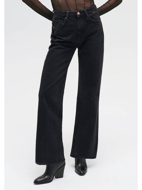 Mavi чорні широкі джинси для женщин с высокой посадкой