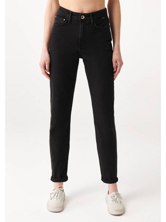 Женские джинсы Mavi в высокой посадке, серого цвета и мом-фасоне