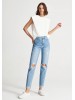 Stylish Mavi Mom Jeans with High-Rise Fit and Distressed Detail in Blue