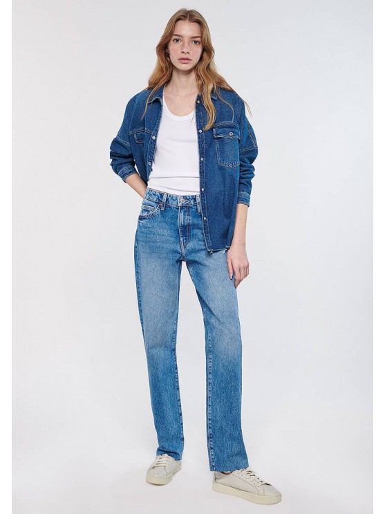 Женские джинсы Mavi прямого кроя, синего цвета и высокой посадкой