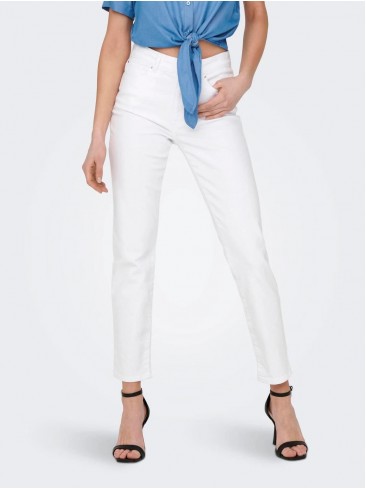 білі джинси, прямий фасон, висока посадка, Only, 15292435 White
