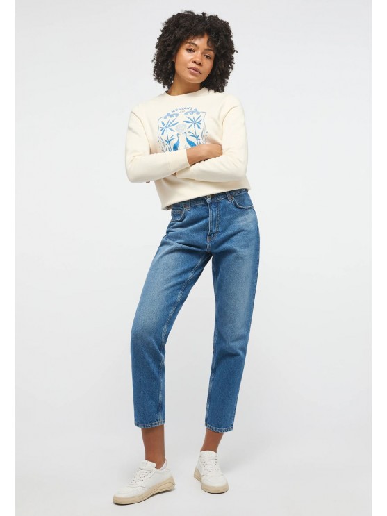 Mustang Women's High-Waisted Mom Jeans in Blue