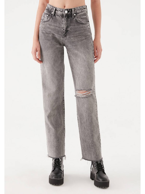 Дамські джинси Mavi сірого кольору, висока посадка, широкий фасон, рвані.