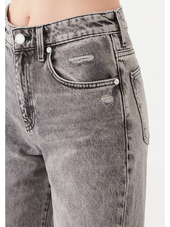 Дамські джинси Mavi сірого кольору, висока посадка, широкий фасон, рвані.