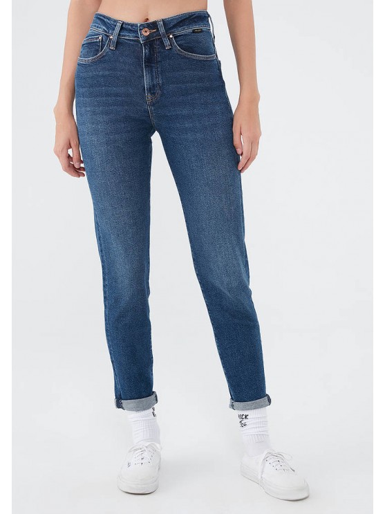 Женские джинсы Mavi с высокой посадкой и фасоном mom, синего цвета