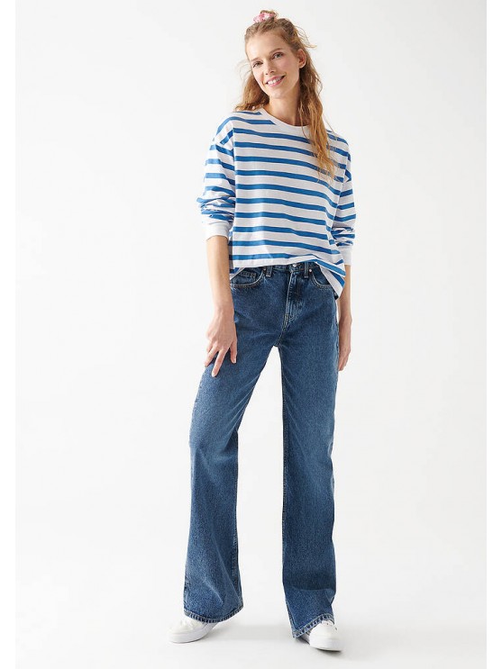 Широкі джинси високої посадки синього кольору від Mavi для жінок