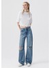 Широкие женские джинсы Mavi с высокой посадкой и рваными деталями