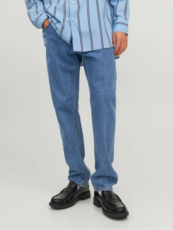 Чоловічі джинси Jack Jones високої посадки і широкого фасону в синьому кольорі