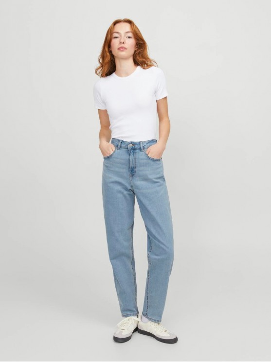 Женские джинсы JJXX блакитного цвета с высокой посадкой и мом фасоном