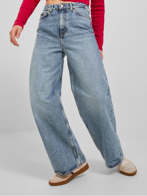 Широкі жіночі джинси високої посадки блакитного кольору від JJXX