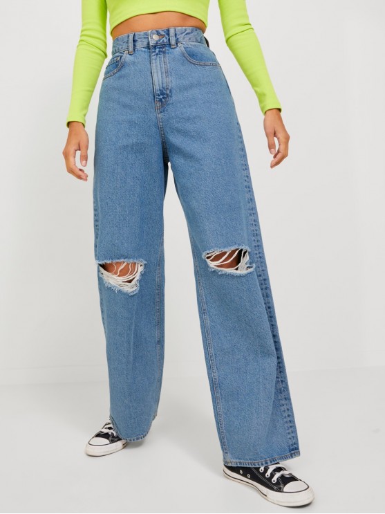 Жіночі широкі джинси JJXX блакитного кольору з розривами