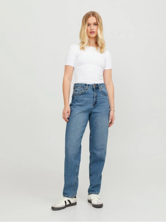 Shop JJXX's High-Waisted Mom Jeans in Light Blue