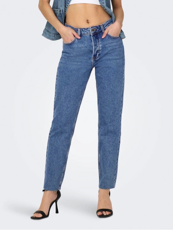 Only Women's High-Rise Straight Dark Blue Denim Jeans