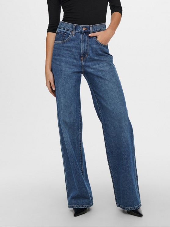 Широкі джинси високої посадки від бренду Only у синьому кольорі для жінок