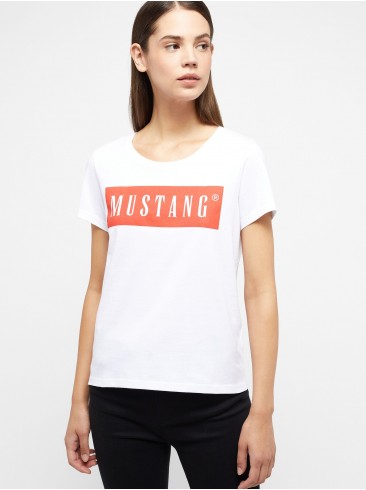 футболки, лого принт, білі, Mustang, 1013932 2045