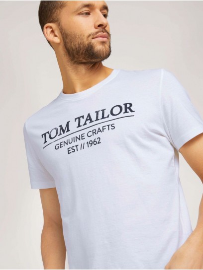 Чоловічі футболки Tom Tailor з білим принтом Regular Fit