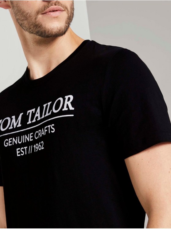 Мужские футболки Tom Tailor с принтом на черном фоне