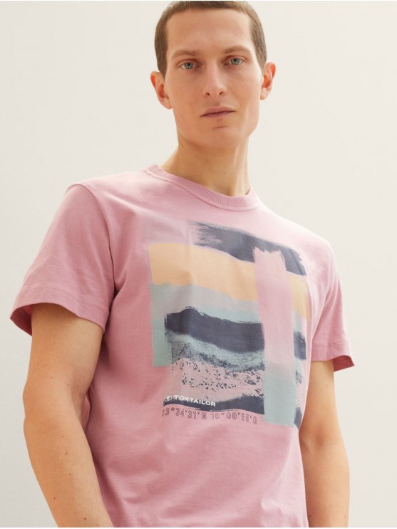 Чоловічі футболки з принтом від Tom Tailor у рожевому кольорі