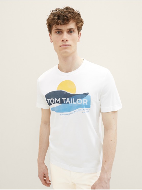 Tom Tailor Men's White Printed T-Shirt