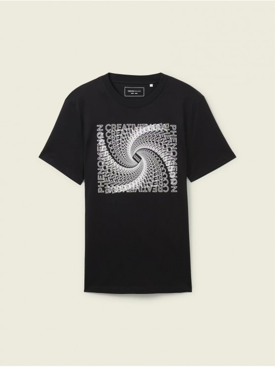 Stylish Men's Black Printed T-Shirt by Tom Tailor