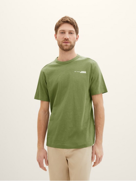 Мужской футболка Tom Tailor з лого принтом, зеленая