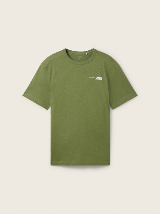 Tom Tailor Men's Green T-Shirt with Logo Print