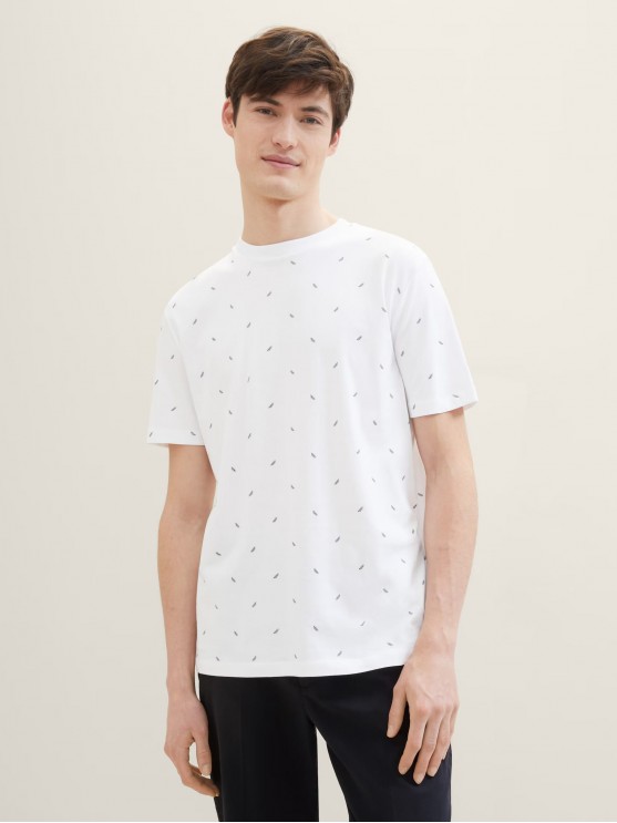 Stylish White T-Shirt with Print for Men by Tom Tailor
