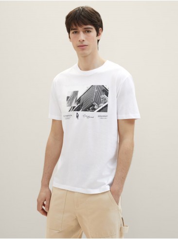 Tom Tailor, t-shirts, print, white, German brand, 1040863 20000.