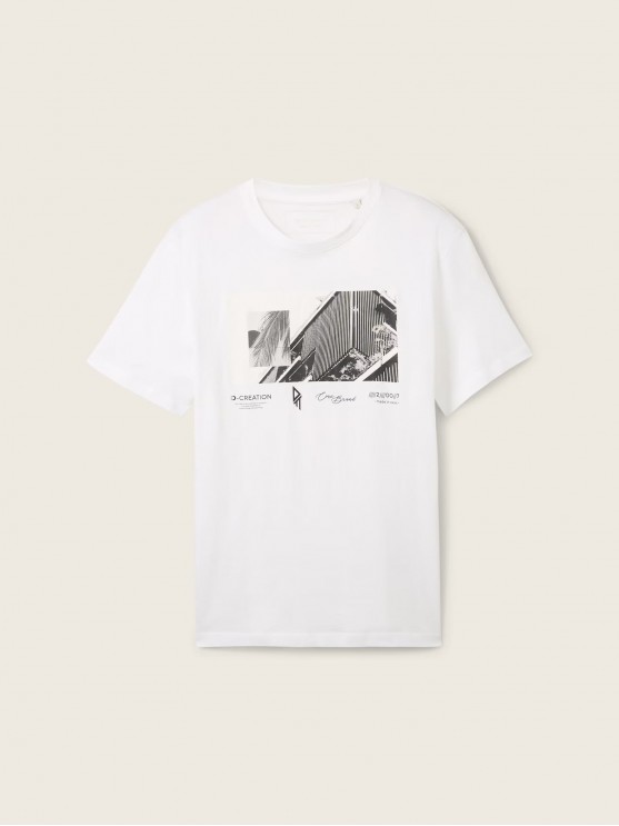 Stylish Tom Tailor White T-Shirt with Print for Men