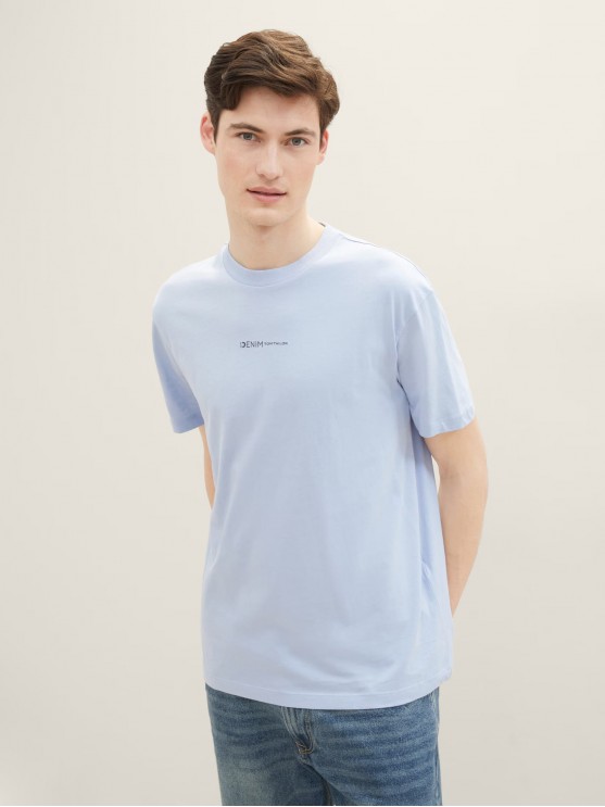 Tom Tailor Men's Light Blue T-Shirt with Logo Print