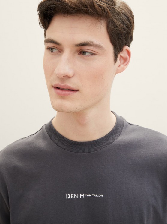 Tom Tailor Men's Grey T-Shirt with Logo Print