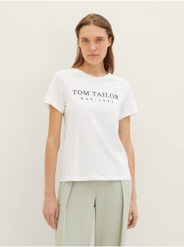 Tom Tailor, logo print, white, t-shirts, 1041288 10315