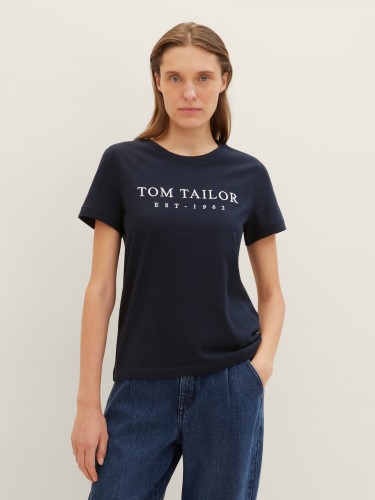 футболка, лого, синій, Tom Tailor, 1041288 10668
