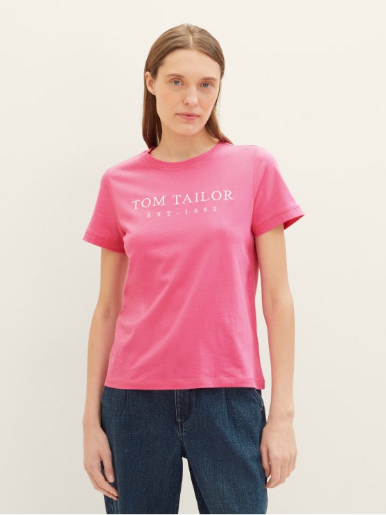 Рожева футболка Tom Tailor з лого принтом для жінок