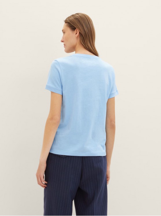 Женские футболки Tom Tailor с принтом в светло-синем цвете