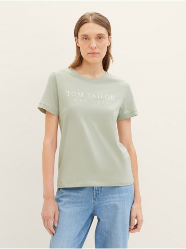 Tom Tailor Green Logo Print T-Shirt - 1041288 34895