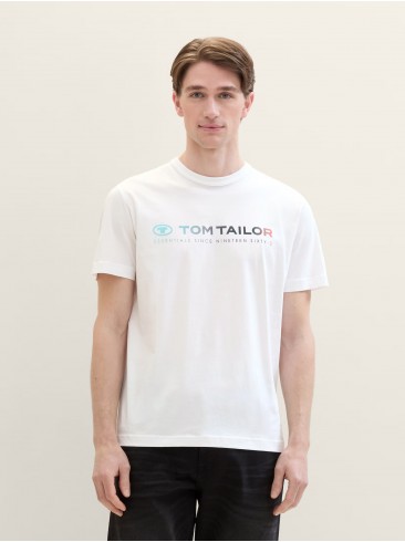 футболки, з лого, принт, білі, Tom Tailor, 1041855 20000