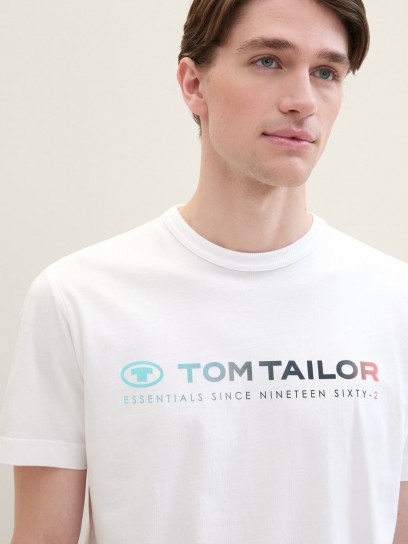 Чоловіча футболка Tom Tailor з лого принтом біла