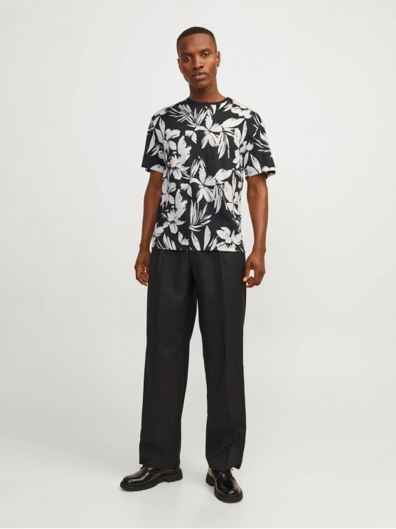 Jack Jones Men's Black T-Shirt with Floral Print