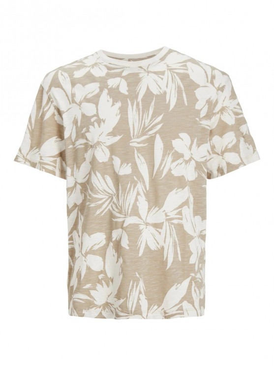 Jack Jones Men's Floral Print T-Shirt in Beige