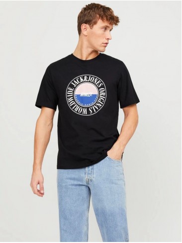 футболка, з принтом, чорні, Jack Jones, 12250411 Black, бавовна