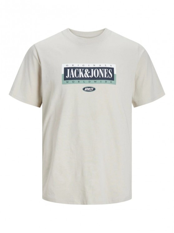 Jack Jones Moonbeam Logo Print Tee for Men in Beige