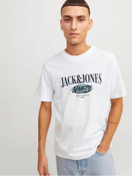 Яркая белая футболка с принтом от Jack Jones для мужчин